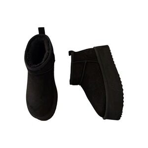 Black Platform Mini Ankle Boots Faux Fur Lined Suede Size 9 Shoes
